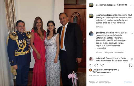 El general Rodríguez celebró con el narcotraficante “Ñeñe” Hernández en abril de 2016.