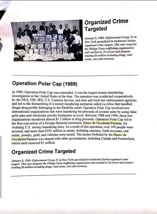Aspecto de la publicación de la DEA sobre su éxito en la Operación Polar Cap.